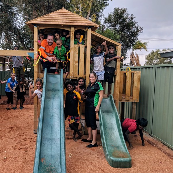 cutting-ribbon-for-new-playground_oct18 Martu Education Centre | Polly Farmer Foundation